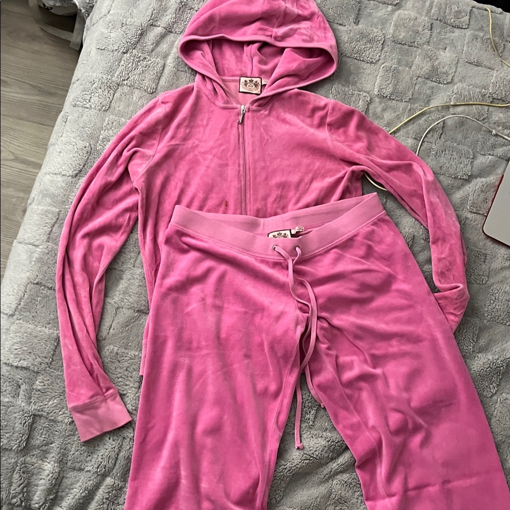 Juicy Couture Fuchsia Velour track suit sweatpants are M and jacket is L
